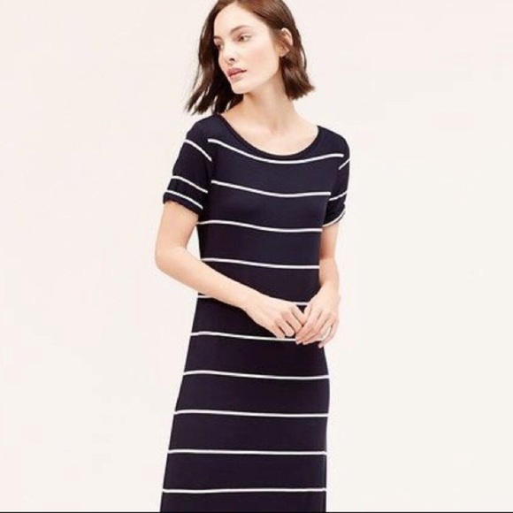 navy and white striped maxi dress